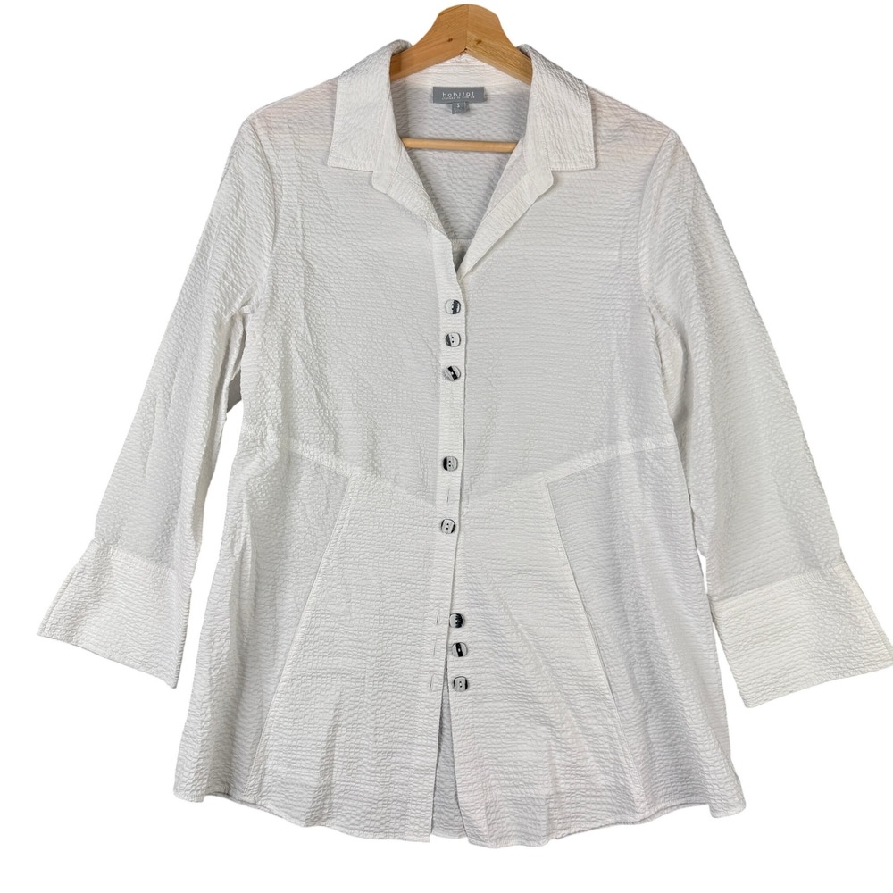 Habitat Clothes to Live In White Seersucker Button Down Shirt Style 20619 Small